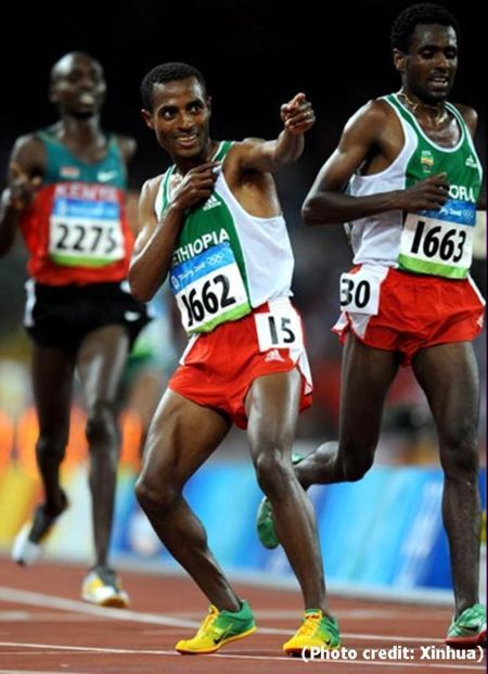 Kenenisa Bekele celebrates, Beijing Olympic 2008, Aug 17