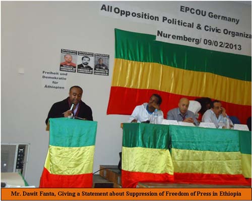 Mr. Dawit Fanta, Giving a statement about suppression of freedom of press in Ethiopia