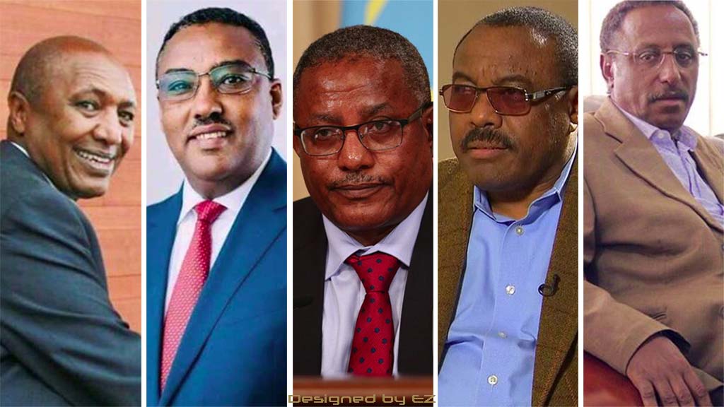 አቶ በረከት ስምኦን (ከግራ ወደቀኝ)፣ አቶ ደመቀ መኮንን፣ አቶ ገዱ አንዳርጋቸው፣ የቀድሞው ጠ/ሚ/ር ኃይለማርያም ደሳለኝና አቶ ታደሰ ካሣ